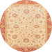 Round Machine Washable Abstract Indian Saffron Orange Rug, wshabs3864