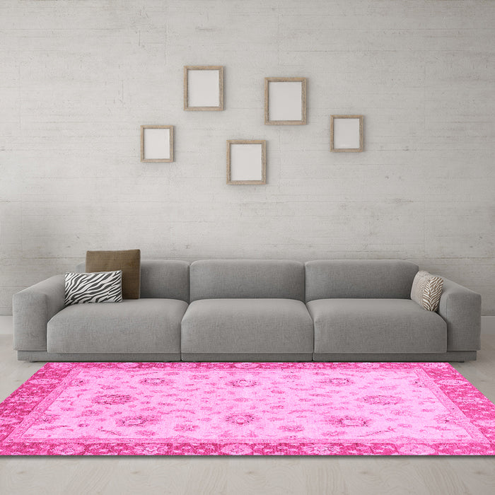 Machine Washable Oriental Pink Traditional Rug in a Living Room, wshabs3864pnk