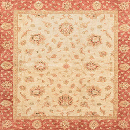 Square Abstract Indian Saffron Orange Oriental Rug, abs3864