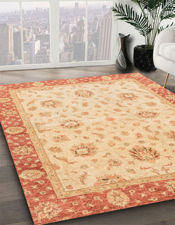 Machine Washable Abstract Indian Saffron Orange Rug in a Family Room, wshabs3864