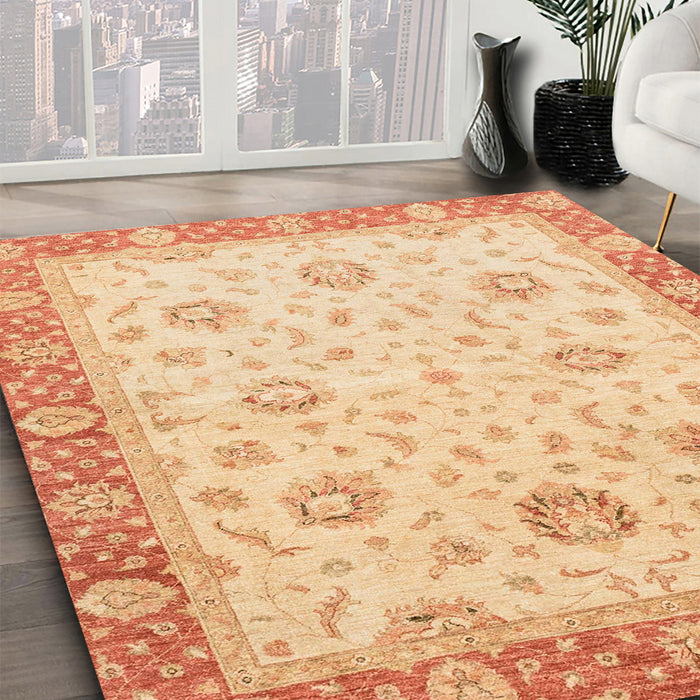 Machine Washable Abstract Indian Saffron Orange Rug in a Family Room, wshabs3864