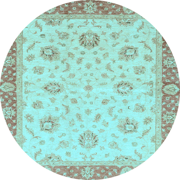 Round Machine Washable Oriental Light Blue Traditional Rug, wshabs3864lblu