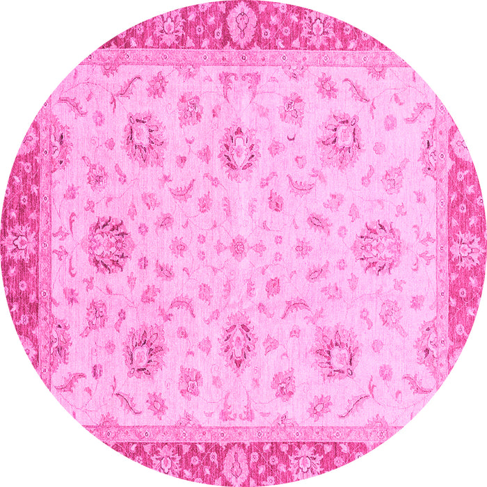 Round Machine Washable Oriental Pink Traditional Rug, wshabs3864pnk