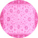 Round Machine Washable Oriental Pink Traditional Rug, wshabs3864pnk