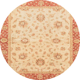 Round Abstract Indian Saffron Orange Oriental Rug, abs3864