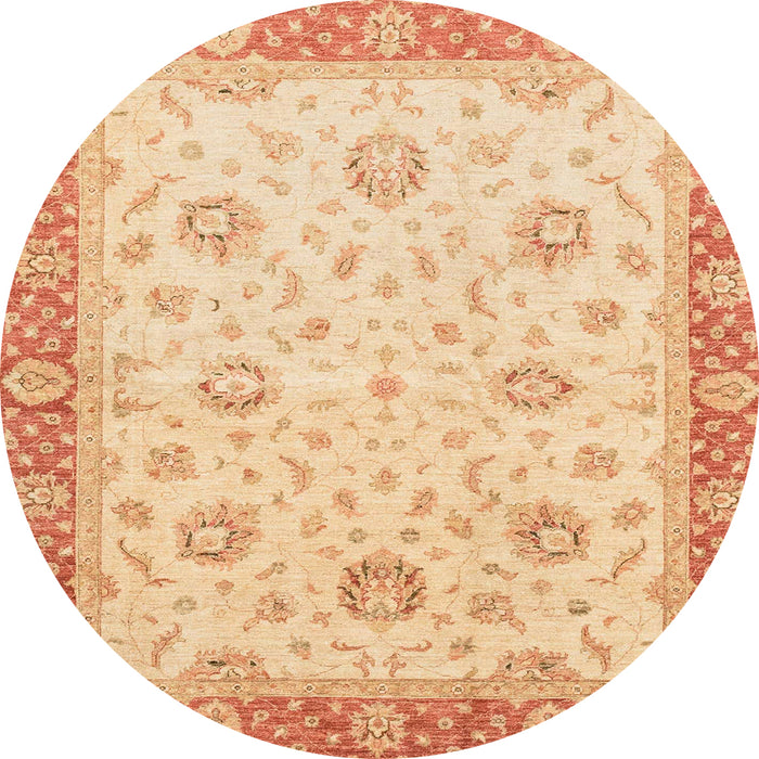 Round Abstract Indian Saffron Orange Oriental Rug, abs3864