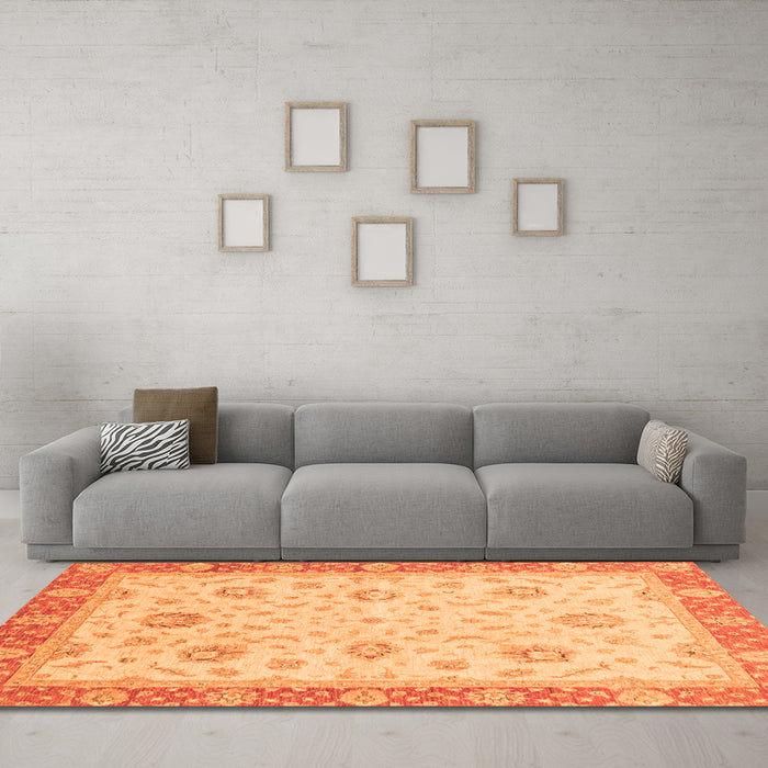 Machine Washable Oriental Orange Traditional Area Rugs in a Living Room, wshabs3864org
