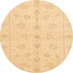 Round Abstract Mustard Yellow Oriental Rug, abs3865