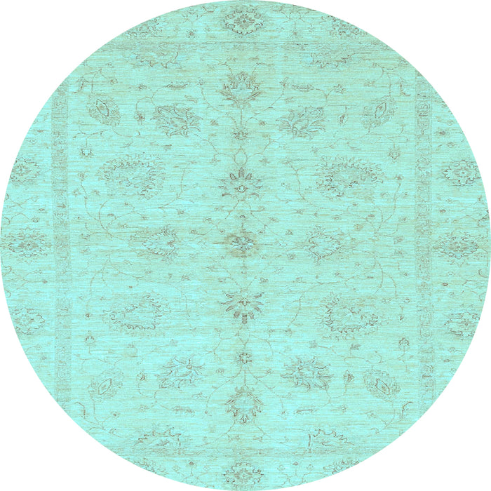 Round Machine Washable Oriental Light Blue Traditional Rug, wshabs3865lblu