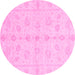 Round Machine Washable Oriental Pink Traditional Rug, wshabs3865pnk