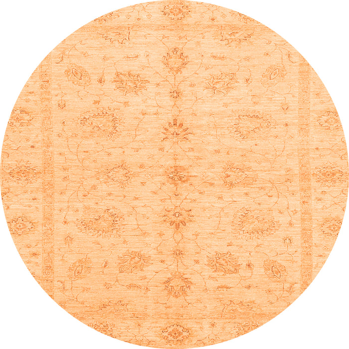 Round Machine Washable Oriental Orange Traditional Area Rugs, wshabs3865org