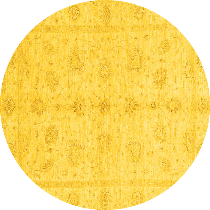 Round Machine Washable Oriental Yellow Traditional Rug, wshabs3865yw