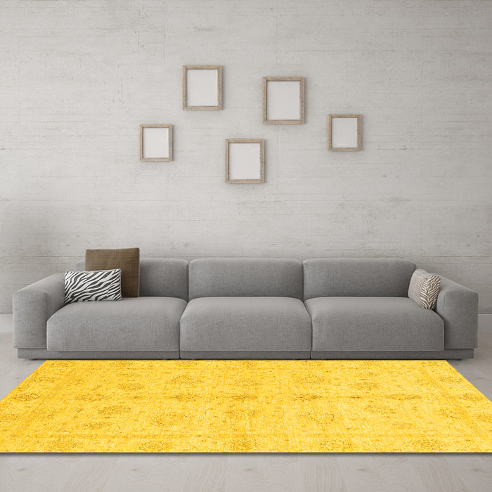 Machine Washable Oriental Yellow Traditional Rug in a Living Room, wshabs3865yw