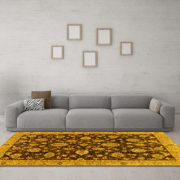 Machine Washable Oriental Yellow Traditional Rug in a Living Room, wshabs3866yw