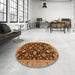 Round Machine Washable Abstract Red Brown Rug in a Office, wshabs3866