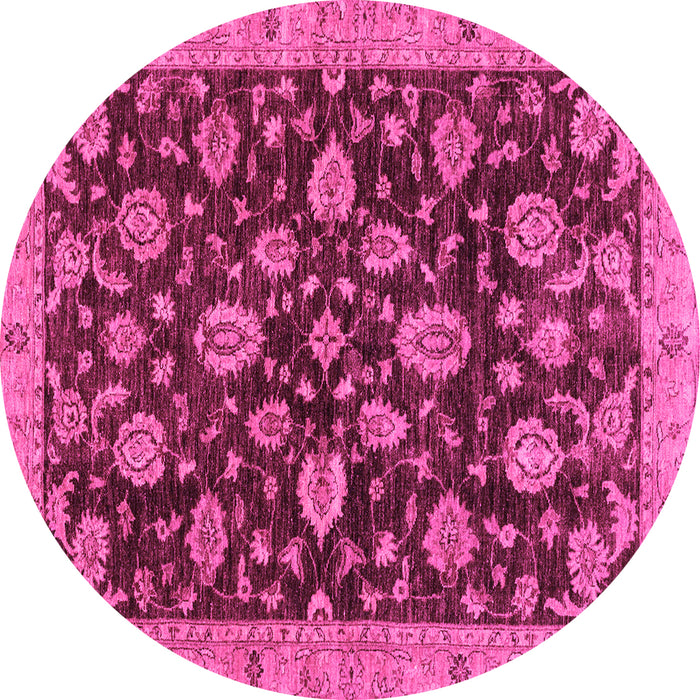 Round Machine Washable Oriental Pink Traditional Rug, wshabs3866pnk