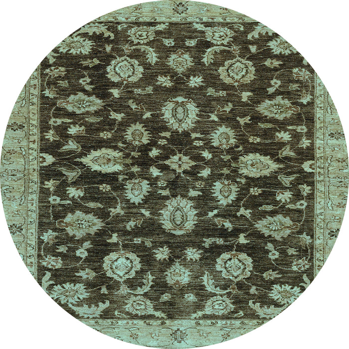 Round Machine Washable Oriental Light Blue Traditional Rug, wshabs3866lblu