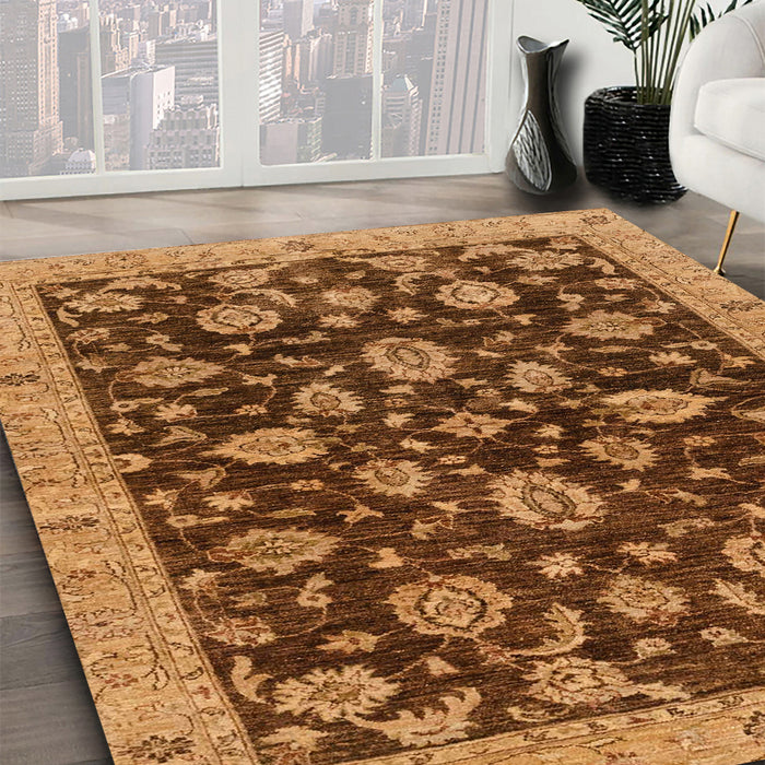 Abstract Red Brown Oriental Rug in Family Room, abs3866