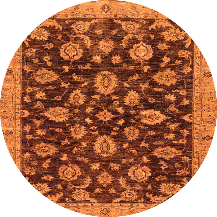 Round Machine Washable Oriental Orange Traditional Area Rugs, wshabs3866org