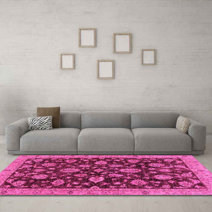 Machine Washable Oriental Pink Traditional Rug in a Living Room, wshabs3866pnk