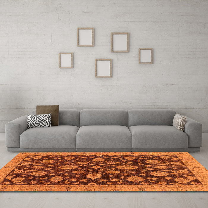 Machine Washable Oriental Orange Traditional Area Rugs in a Living Room, wshabs3866org