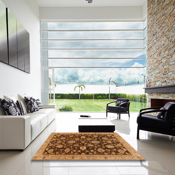 Square Machine Washable Abstract Red Brown Rug in a Living Room, wshabs3866