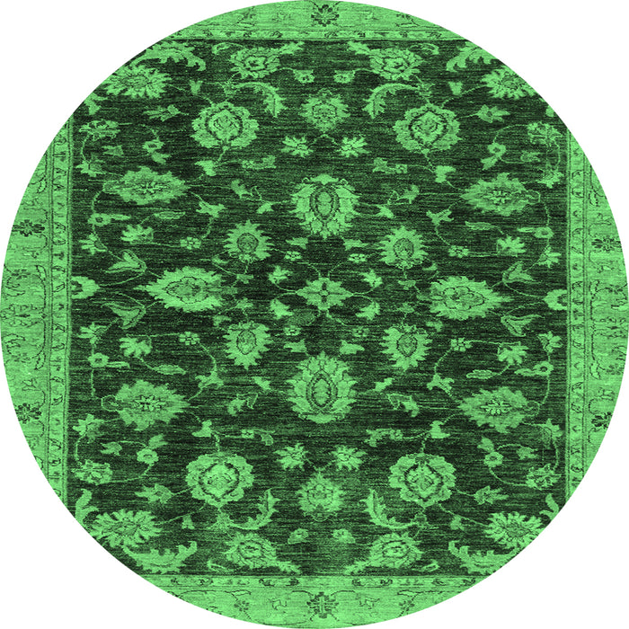 Round Machine Washable Oriental Emerald Green Traditional Area Rugs, wshabs3866emgrn