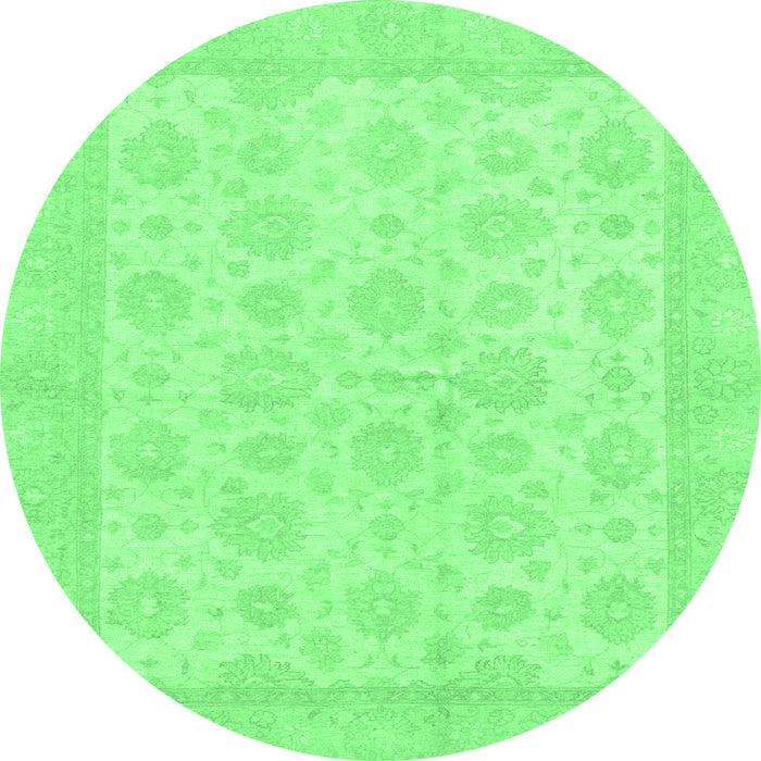 Round Machine Washable Oriental Emerald Green Traditional Area Rugs, wshabs3867emgrn