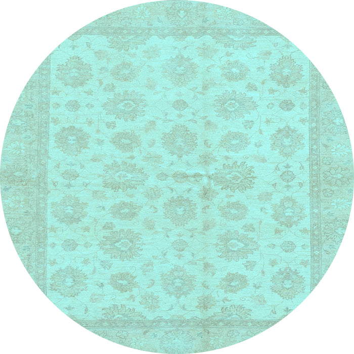 Round Oriental Light Blue Traditional Rug, abs3867lblu
