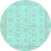 Round Oriental Light Blue Traditional Rug, abs3867lblu