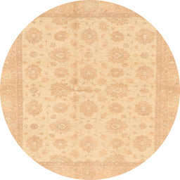 Round Abstract Mustard Yellow Oriental Rug, abs3867