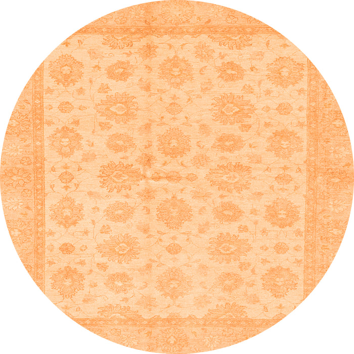 Round Machine Washable Oriental Orange Traditional Area Rugs, wshabs3867org
