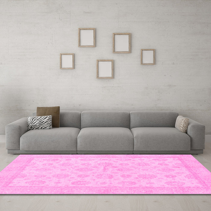 Machine Washable Oriental Pink Traditional Rug in a Living Room, wshabs3867pnk