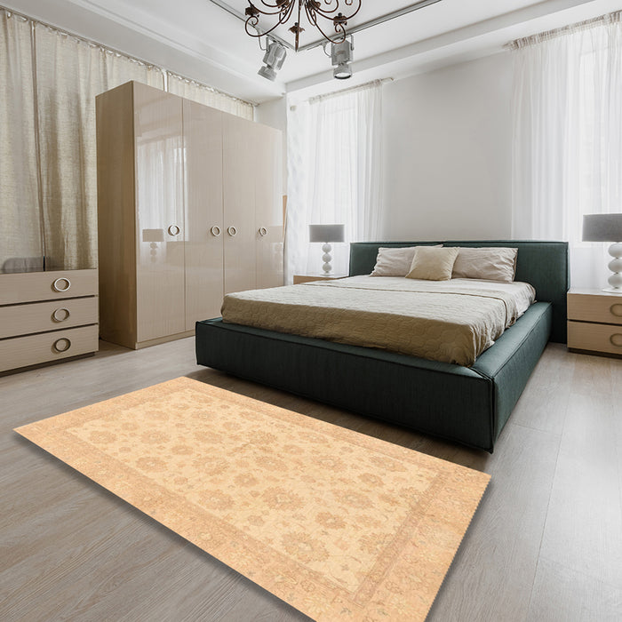 Abstract Mustard Yellow Oriental Rug in a Bedroom, abs3867