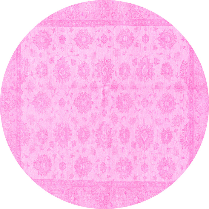 Round Machine Washable Oriental Pink Traditional Rug, wshabs3867pnk