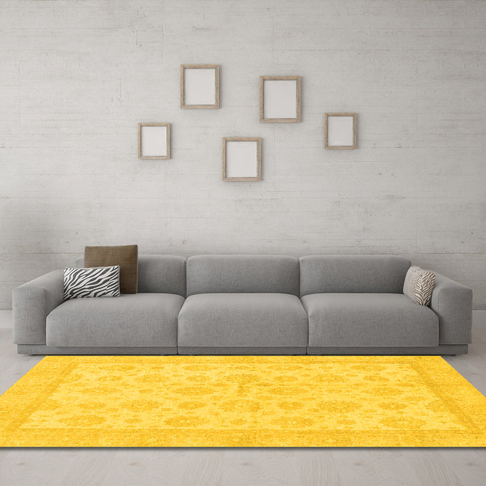 Machine Washable Oriental Yellow Traditional Rug in a Living Room, wshabs3867yw