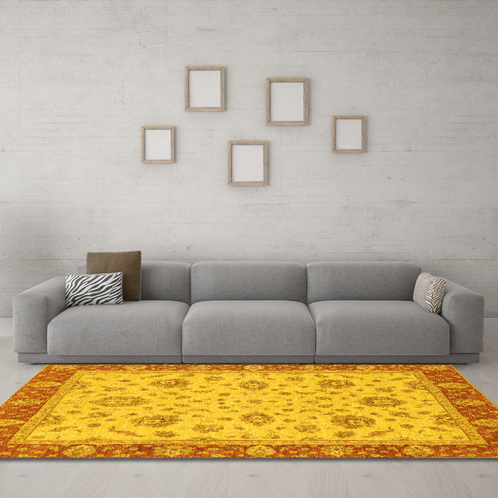Machine Washable Oriental Yellow Traditional Rug in a Living Room, wshabs3868yw