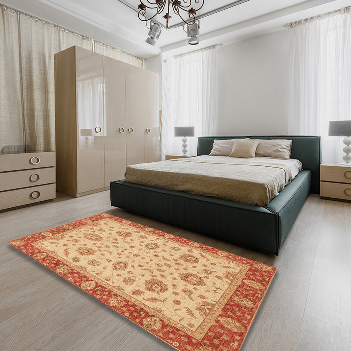 Machine Washable Abstract Orange Red Rug in a Bedroom, wshabs3868