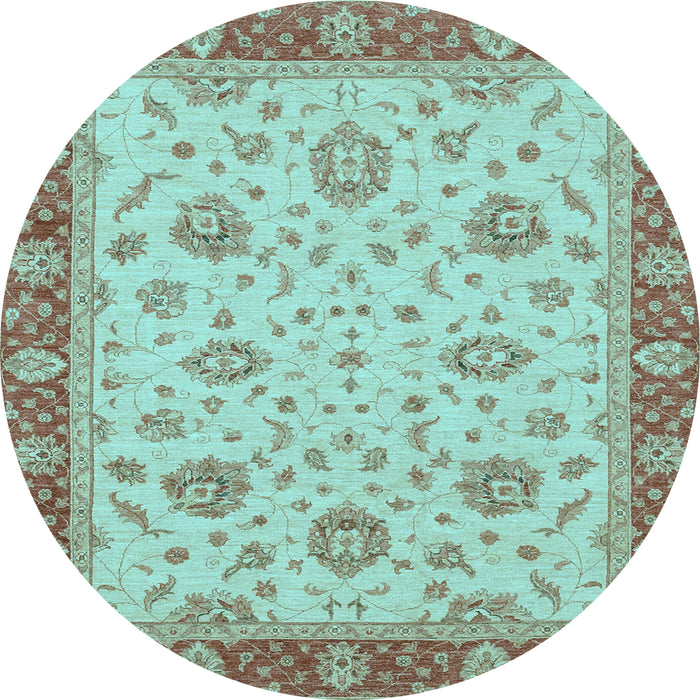Round Machine Washable Oriental Light Blue Traditional Rug, wshabs3868lblu