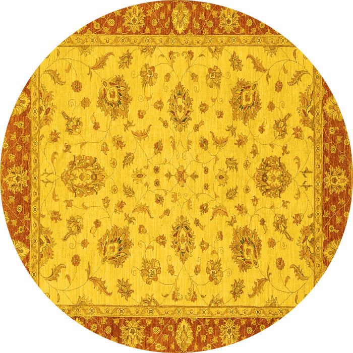 Round Machine Washable Oriental Yellow Traditional Rug, wshabs3868yw