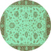 Round Oriental Turquoise Traditional Rug, abs3868turq