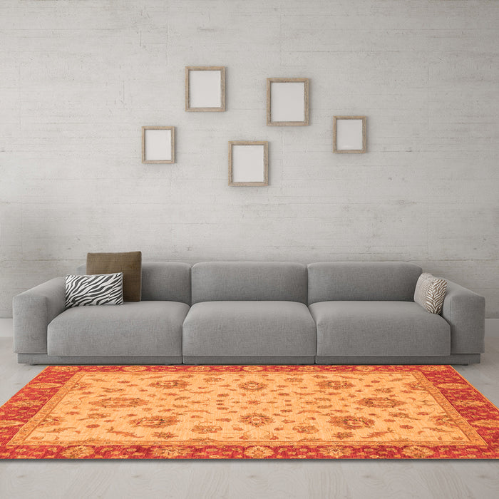 Machine Washable Oriental Orange Traditional Area Rugs in a Living Room, wshabs3868org