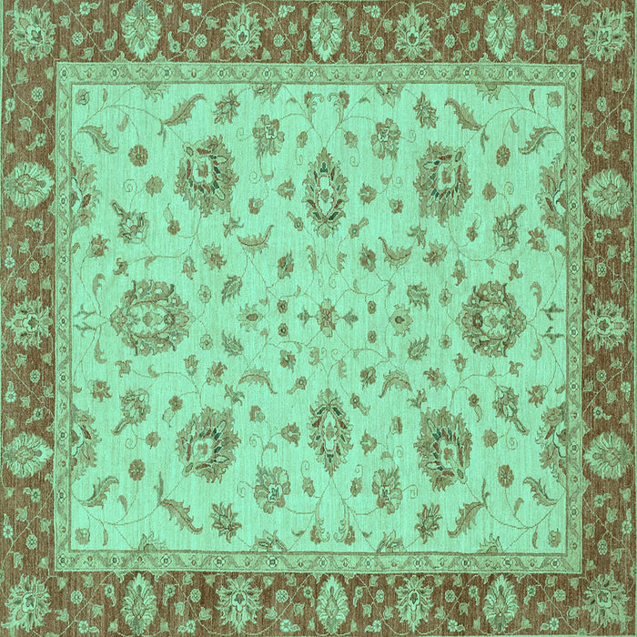 Square Machine Washable Oriental Turquoise Traditional Area Rugs, wshabs3868turq