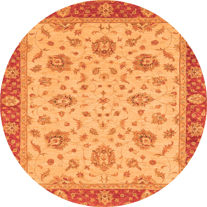 Round Machine Washable Oriental Orange Traditional Area Rugs, wshabs3868org