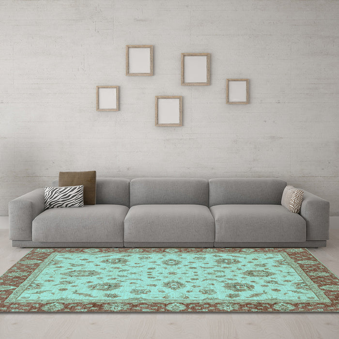Machine Washable Oriental Light Blue Traditional Rug in a Living Room, wshabs3868lblu