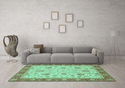 Machine Washable Oriental Turquoise Traditional Area Rugs in a Living Room,, wshabs3868turq