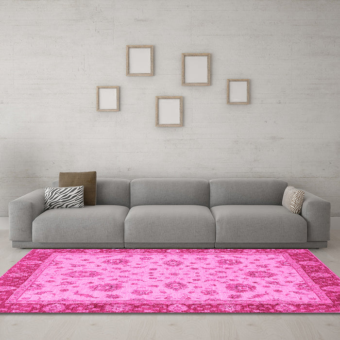 Machine Washable Oriental Pink Traditional Rug in a Living Room, wshabs3868pnk