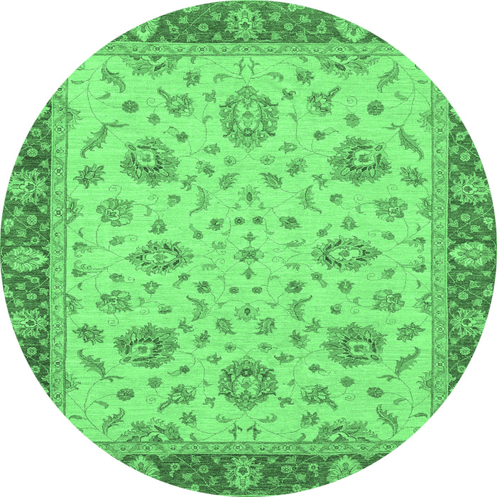 Round Machine Washable Oriental Emerald Green Traditional Area Rugs, wshabs3868emgrn