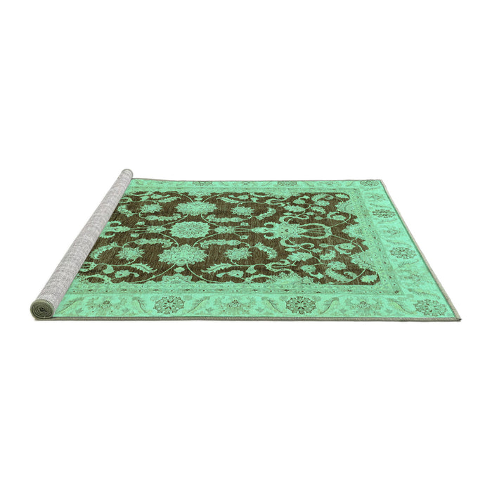 Sideview of Machine Washable Oriental Turquoise Traditional Area Rugs, wshabs3869turq