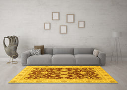 Machine Washable Oriental Yellow Traditional Rug in a Living Room, wshabs3869yw